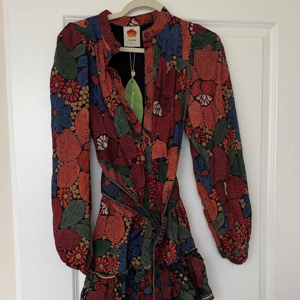 FARM Rio Red Multi-Color Floral Balloon-Sleeve Mini Dress - Picture 2 of 4